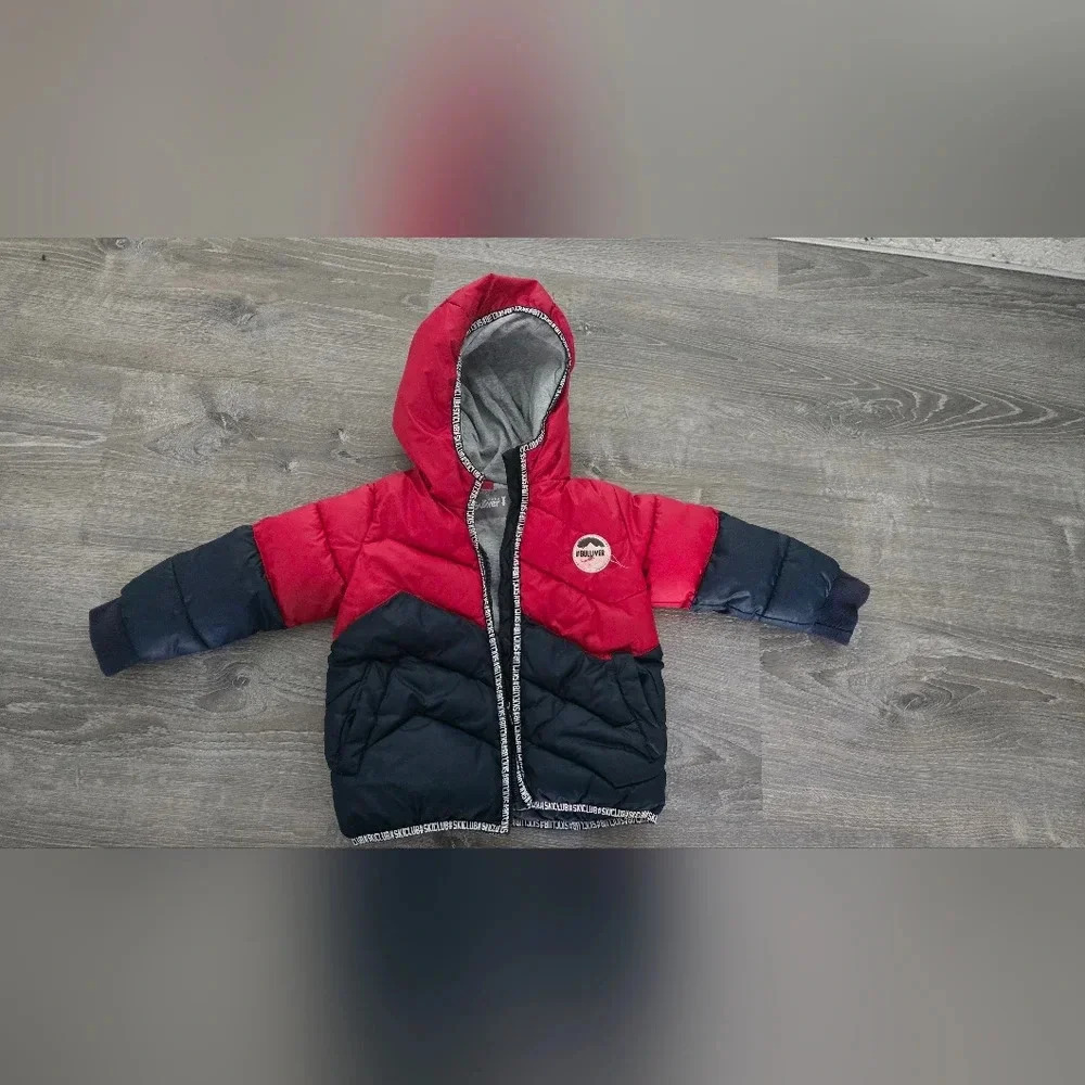 Kids Red and Navy Puffer Jacket with Hood